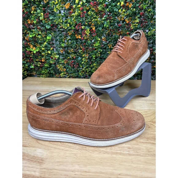 Cole Haan Lunargrand Nubuck Suede Wingtip Oxford Shoes Brown Orange Men's 11.5 - Picture 1 of 10